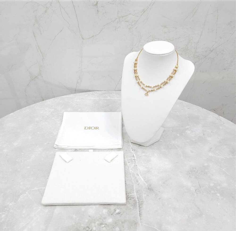 [럭스유] (새상품) 디올 쁘띠 CD 더블 큐빅 체인 진주 목걸이 N2851WOMCY