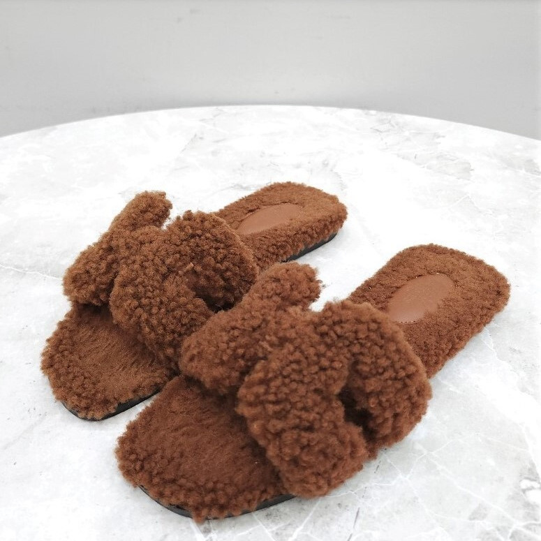 [럭스유] 35.5 / 에르메스 오란 시어링 슬리퍼 브라운