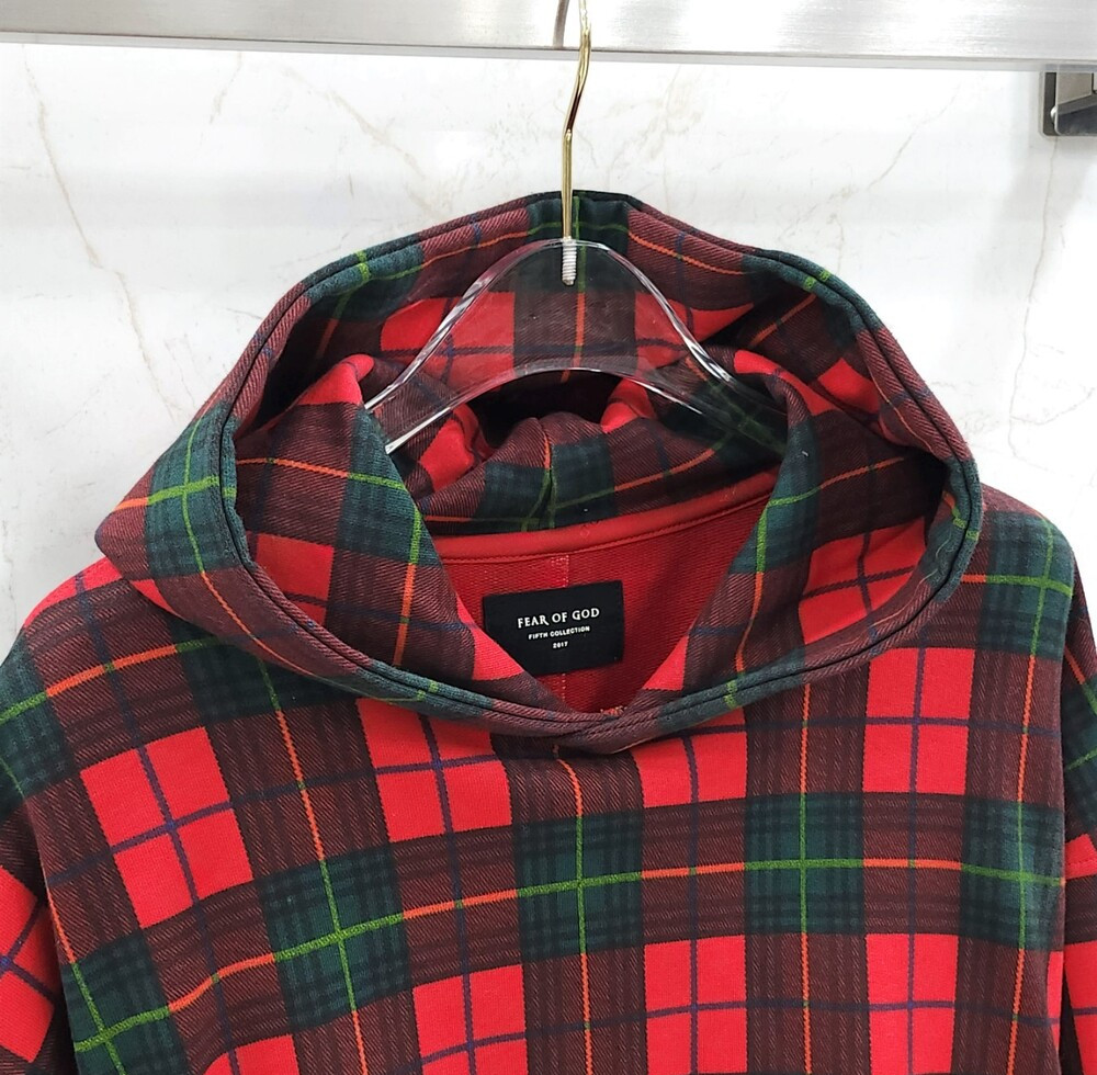 [럭스유] M / 피어오브갓 체크 스웨터 코튼 후드티