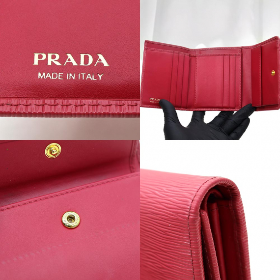 Prada(프라다) 1MH176 핑크 비텔로 무브 금장 메탈 로고 반지갑