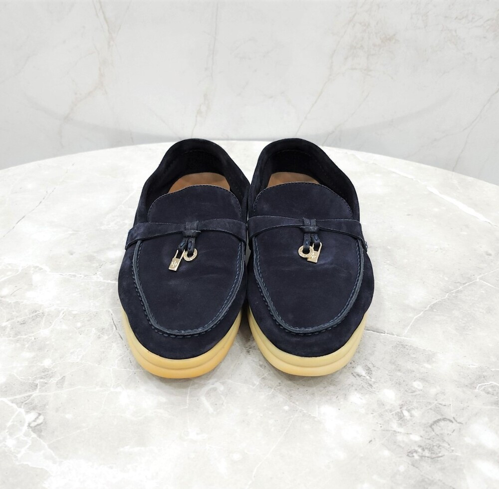 [럭스유] 36.5 / 로로피아나 네이비 썸머 참스 스웨이드 로퍼