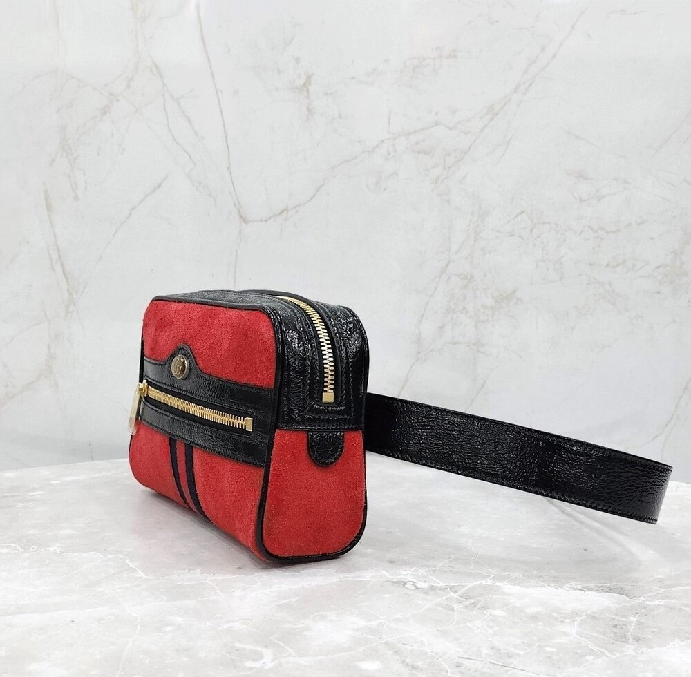 [럭스유] (새상품) 구찌 레드 스웨이드 오피디아 WEB 스몰 힙색 벨트백 517076
