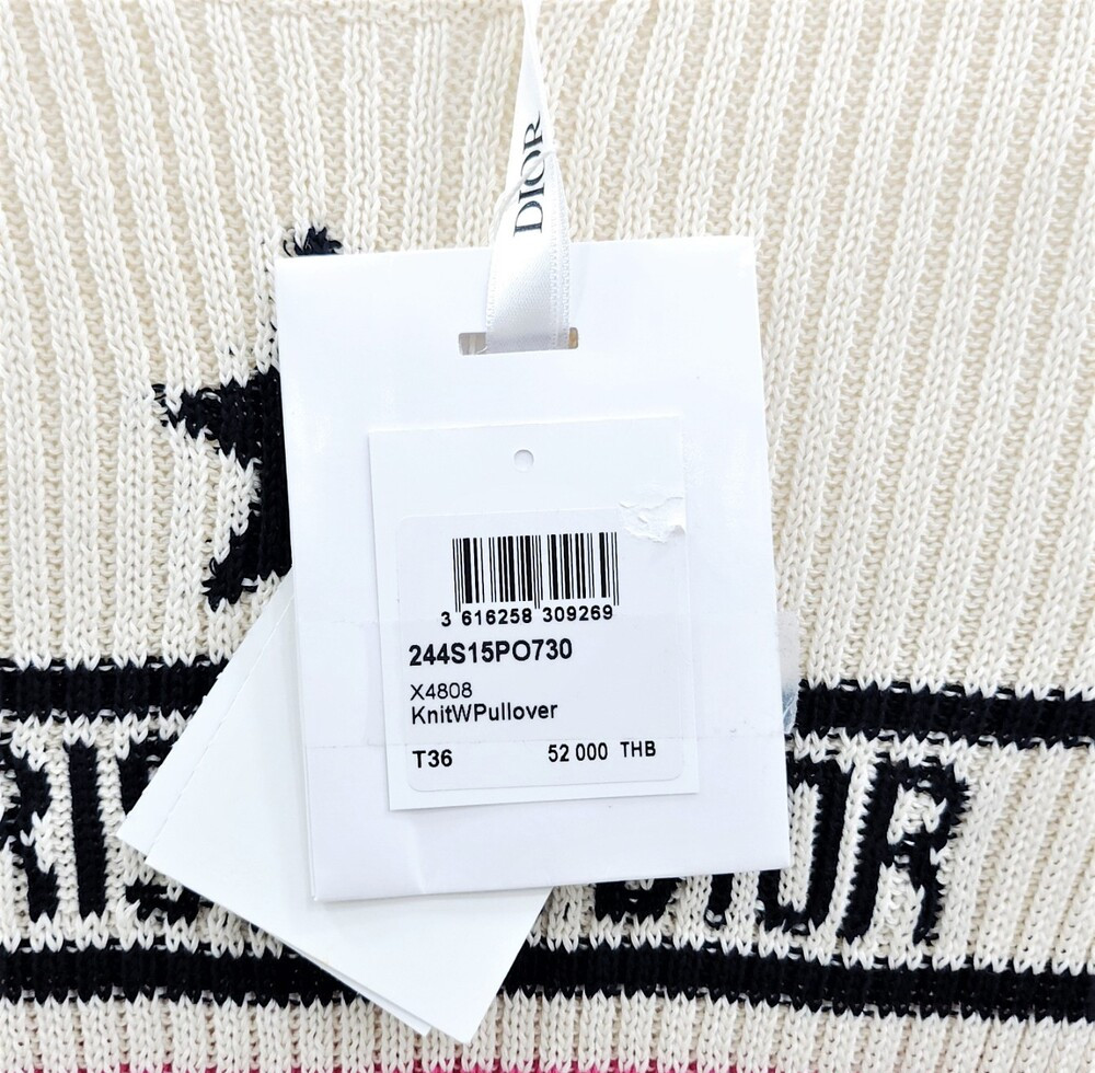 [럭스유] (새상품) 36 / 디올 리비에라 스트라이프 반소매 니트 핑크 244S15PO730