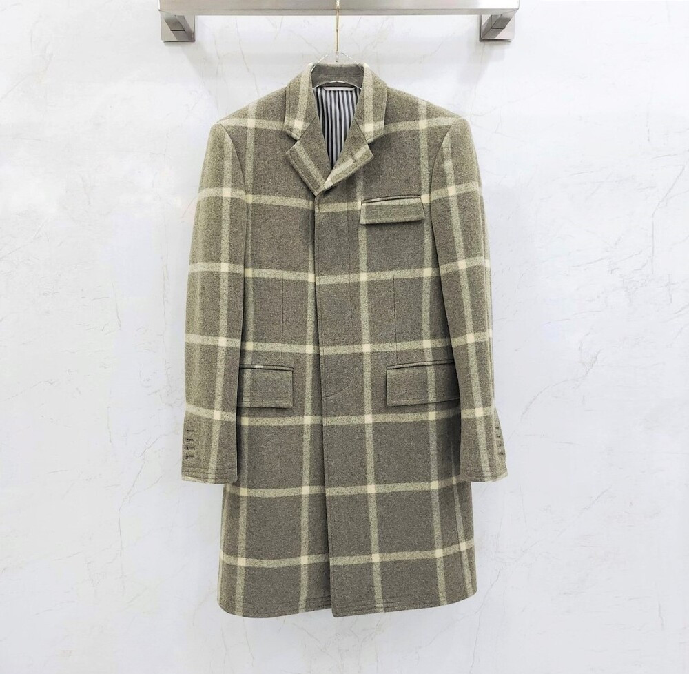 [럭스유] 0 / 톰브라운 체크 삼선 울 코트