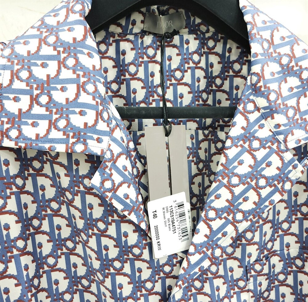 [럭스유] 40 / 디올 오블리크 픽셀 하와이안 실크 셔츠