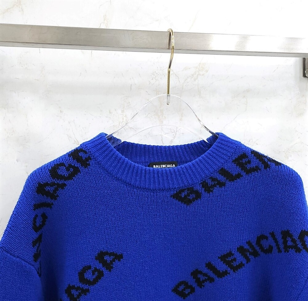 [럭스유] M / 발렌시아가 블루 멀티로고 니트 스웨터 555486