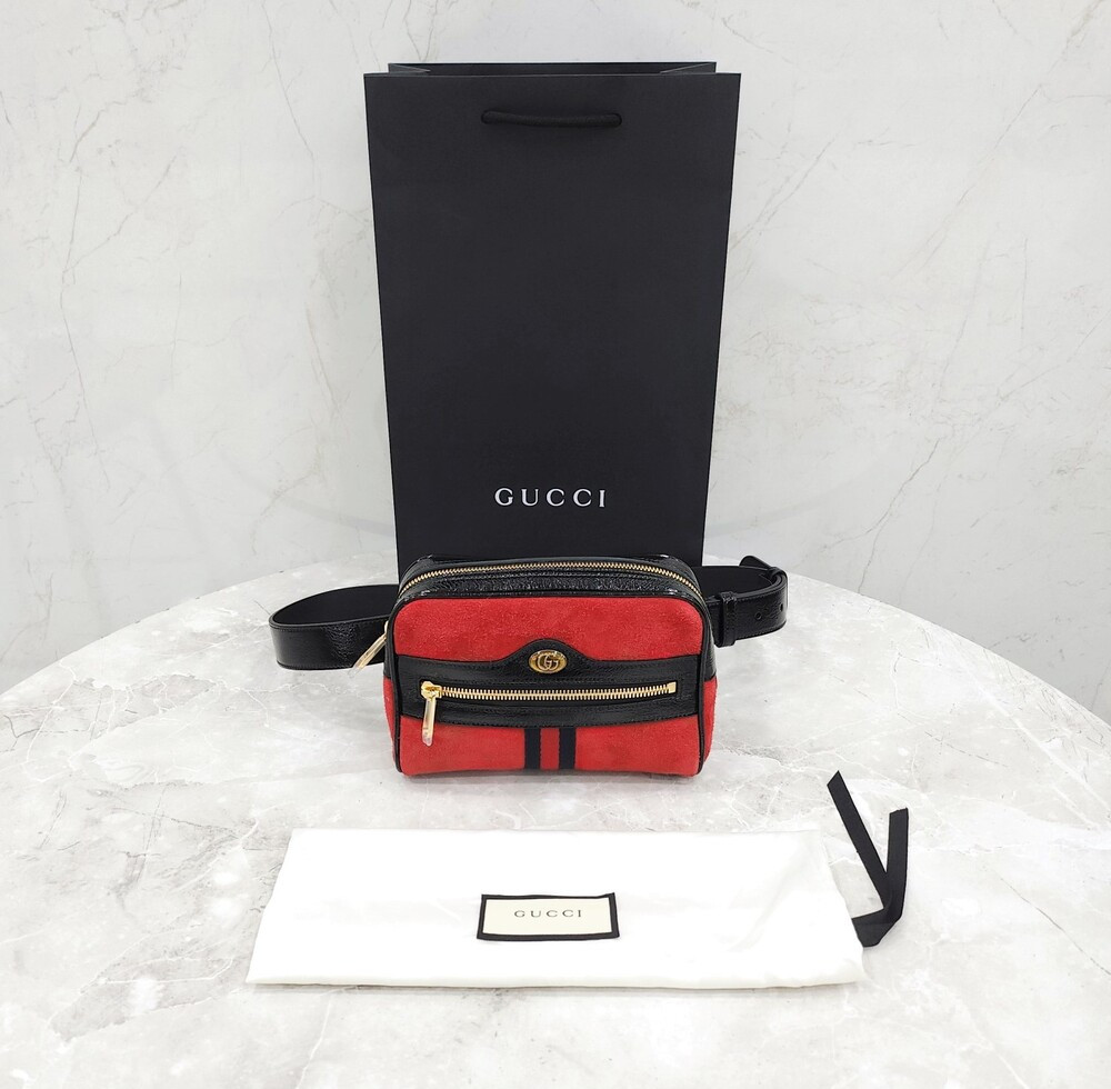 [럭스유] (새상품) 구찌 레드 스웨이드 오피디아 WEB 스몰 힙색 벨트백 517076