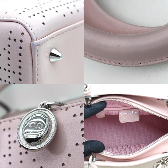Dior(크리스챤디올) 캐니지 스티칭 블러시 핑크천공 퀼팅 레이디 디올 미디움 2WAY