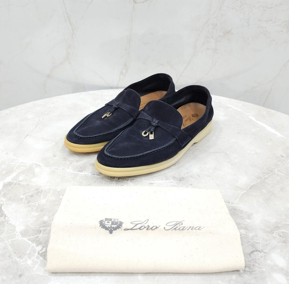 [럭스유] 36.5 / 로로피아나 네이비 썸머 참스 스웨이드 로퍼