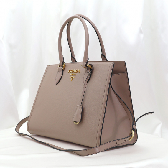 Prada(프라다) 1BA228 베이지 사피아노 럭스 금장 레터링 로고 토트백