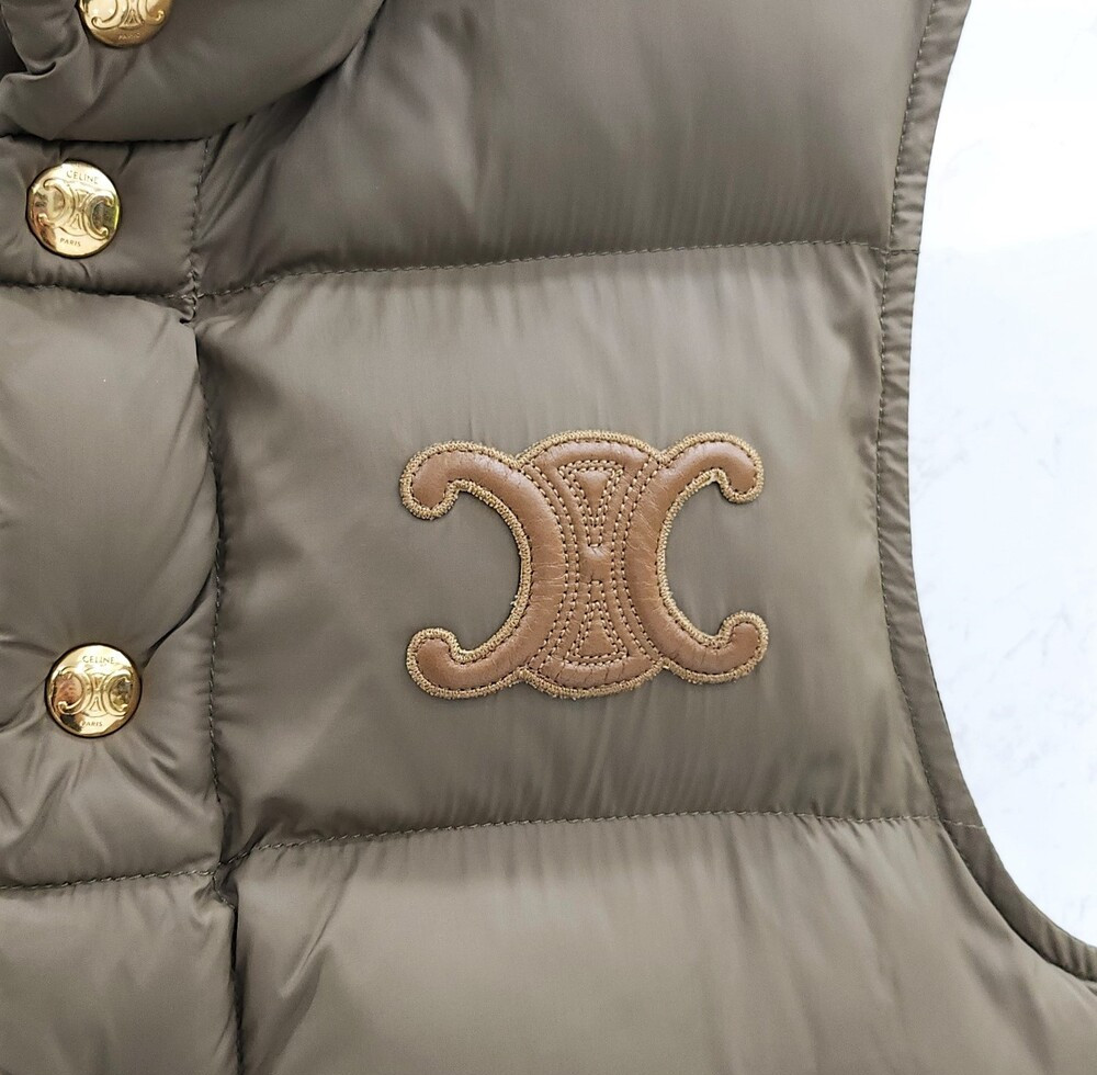 [럭스유] (새상품) 34 / 셀린느 퀄티드 베스트 나일론 패딩 조끼 카키 2W987906V