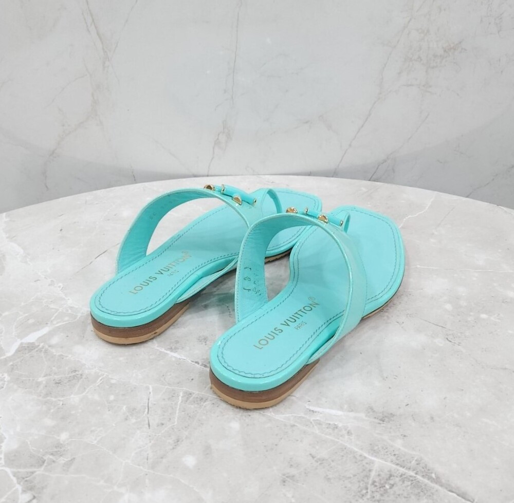 [럭스유] 38 / 루이비통 LV 로고 샌들 슬리퍼 민트