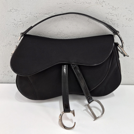 디올 더블 새들 CD 로고 블랙 나일론 숄더백