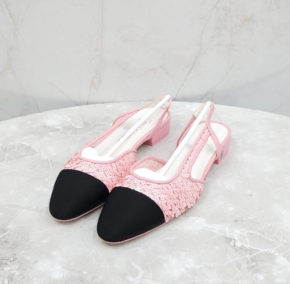 [럭스유] (새상품) 36.5 / 샤넬 핑크 슬링백 펌프스 플랫 슈즈 G31319