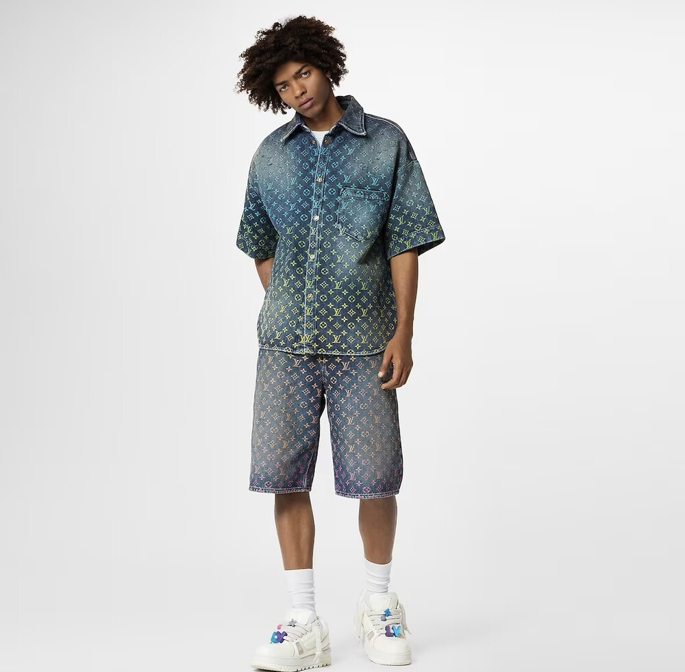 [럭스유] S / 루이비통 레인보우 모노그램 데님 반팔 셔츠