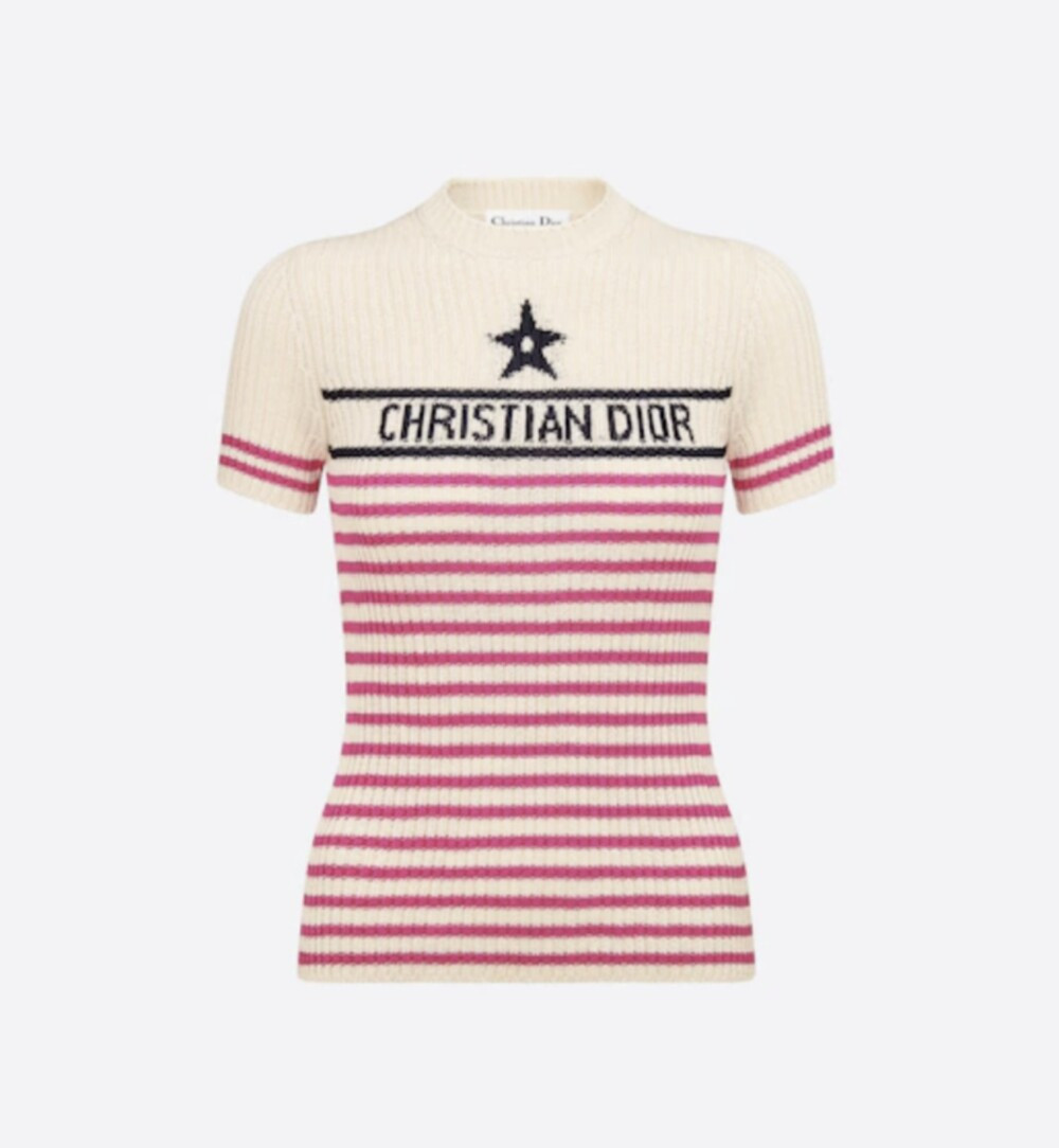 [럭스유] (새상품) 36 / 디올 리비에라 스트라이프 반소매 니트 핑크 244S15PO730