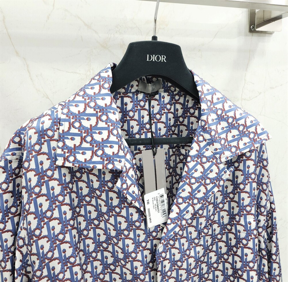 [럭스유] 40 / 디올 오블리크 픽셀 하와이안 실크 셔츠