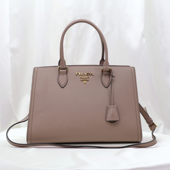 Prada(프라다) 1BA228 베이지 사피아노 럭스 금장 레터링 로고 토트백