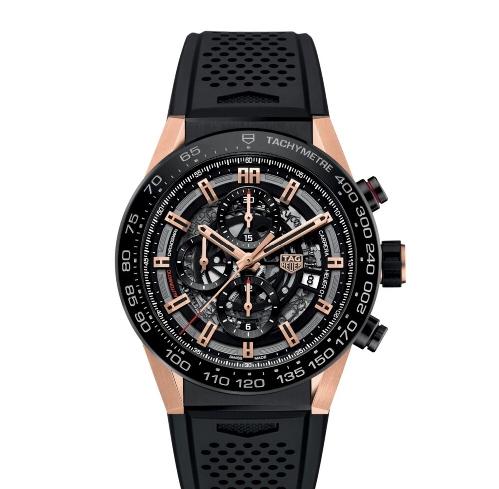 [럭스유] 태그호이어 까레라 호이어 01 스켈레톤 시계 45mm 티타늄 골드