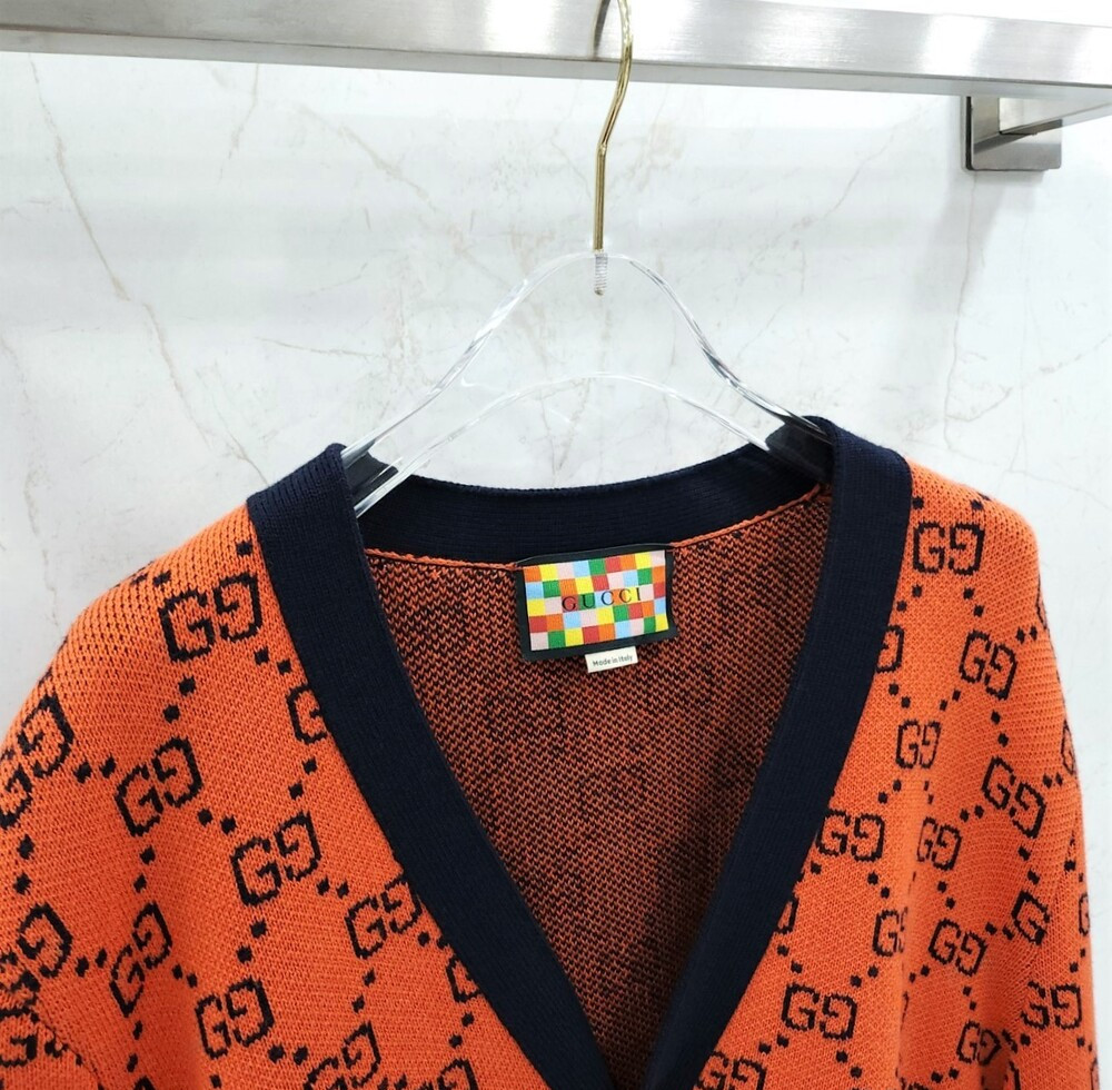 [럭스유] L / 구찌 GG 오렌지 코튼 자카드 가디건