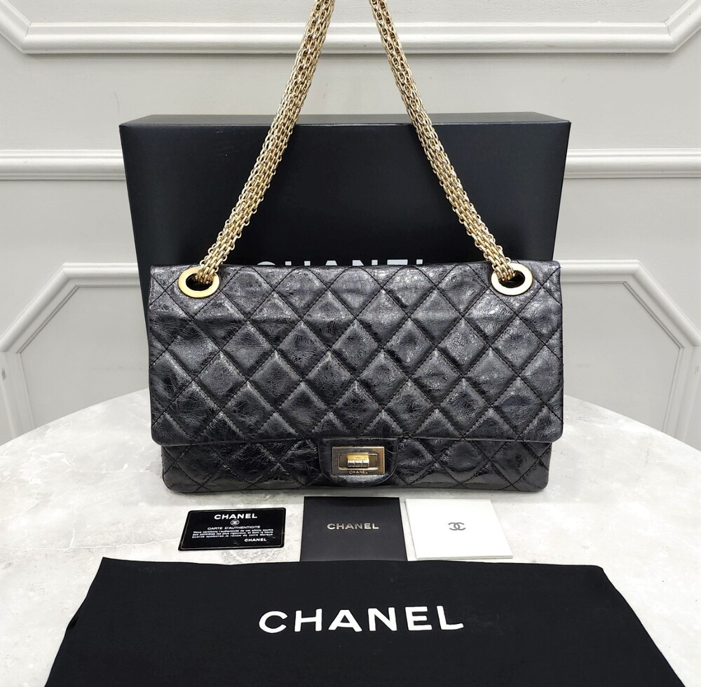 [럭스유] 샤넬 2.55 빈티지 카프스킨 플랩백 금장 맥시 12번대