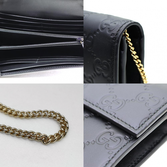 Gucci(구찌) 453506 블랙 시마 레더 패들락 컨티넨탈 금장 체인 클러치 숄더백 장지갑