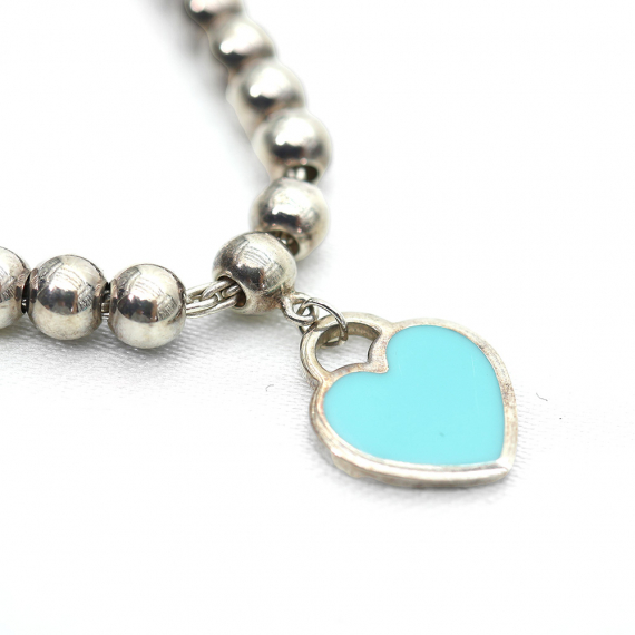 Tiffany&Co(티파니앤코) 26659604 925 스털링 실버 블루 하트 태그 비드 팔찌