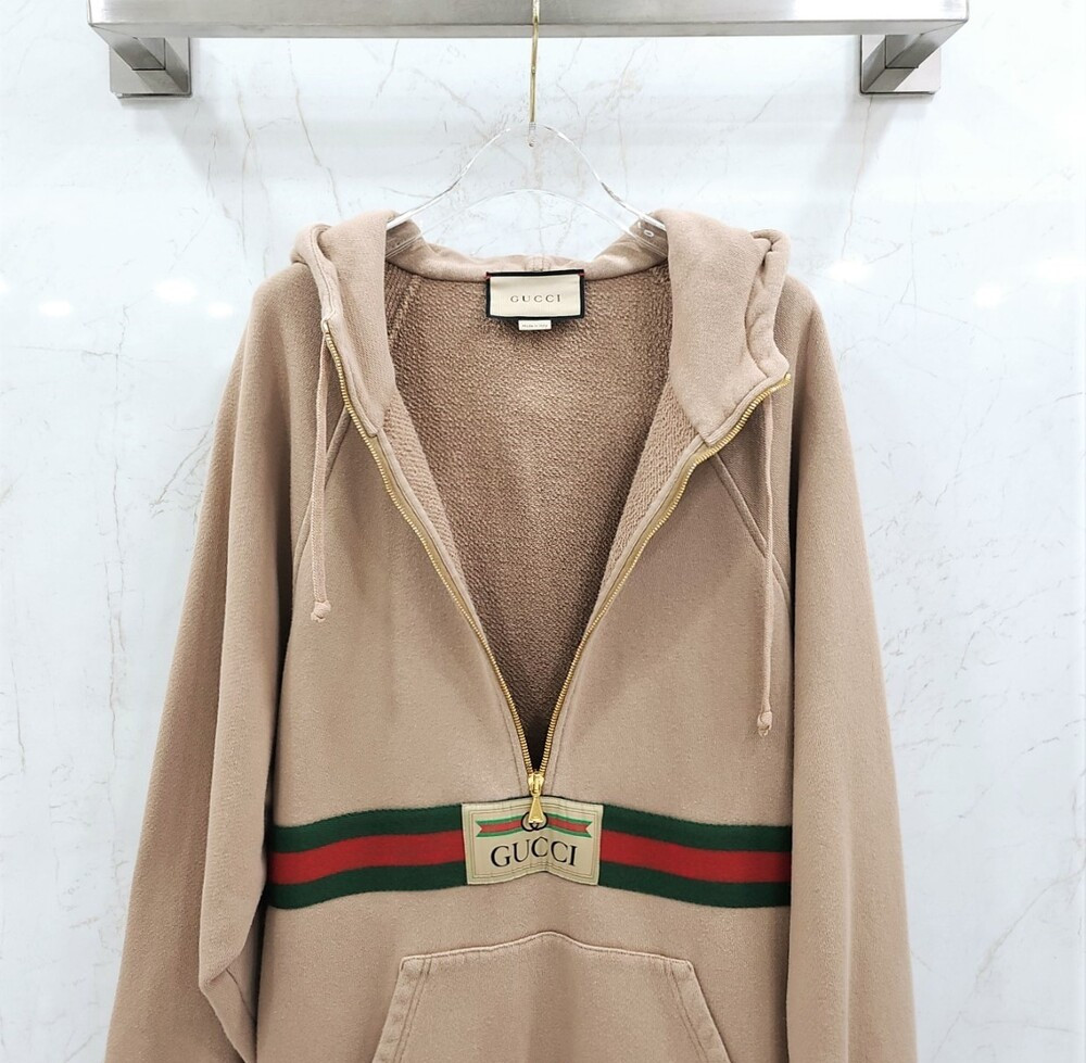 [럭스유] S / 구찌 빈티지 로고 웹 삼선 아노락 후드