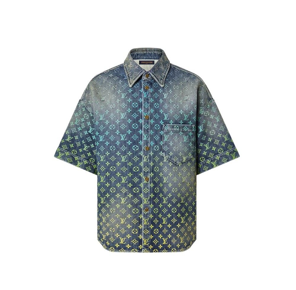 [럭스유] S / 루이비통 레인보우 모노그램 데님 반팔 셔츠