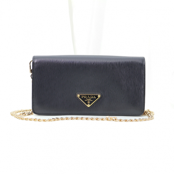 Prada(프라다) 1BP021 블랙 비텔로 무브 삼각 로고 체인 크로스백