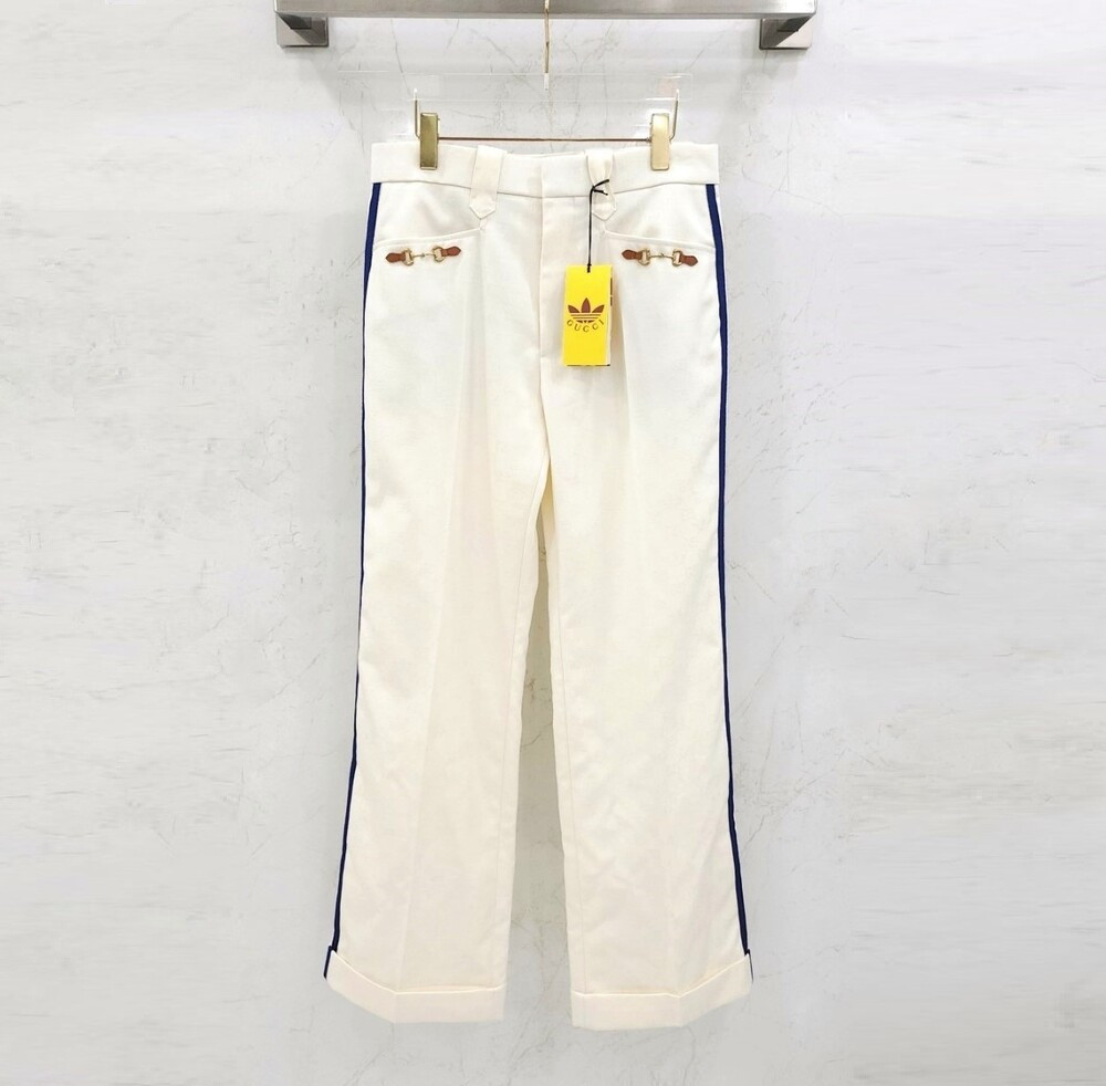[럭스유] (새상품) 46 / 구찌 X 아디다스 GG 홀스빗 화이트 팬츠 696656