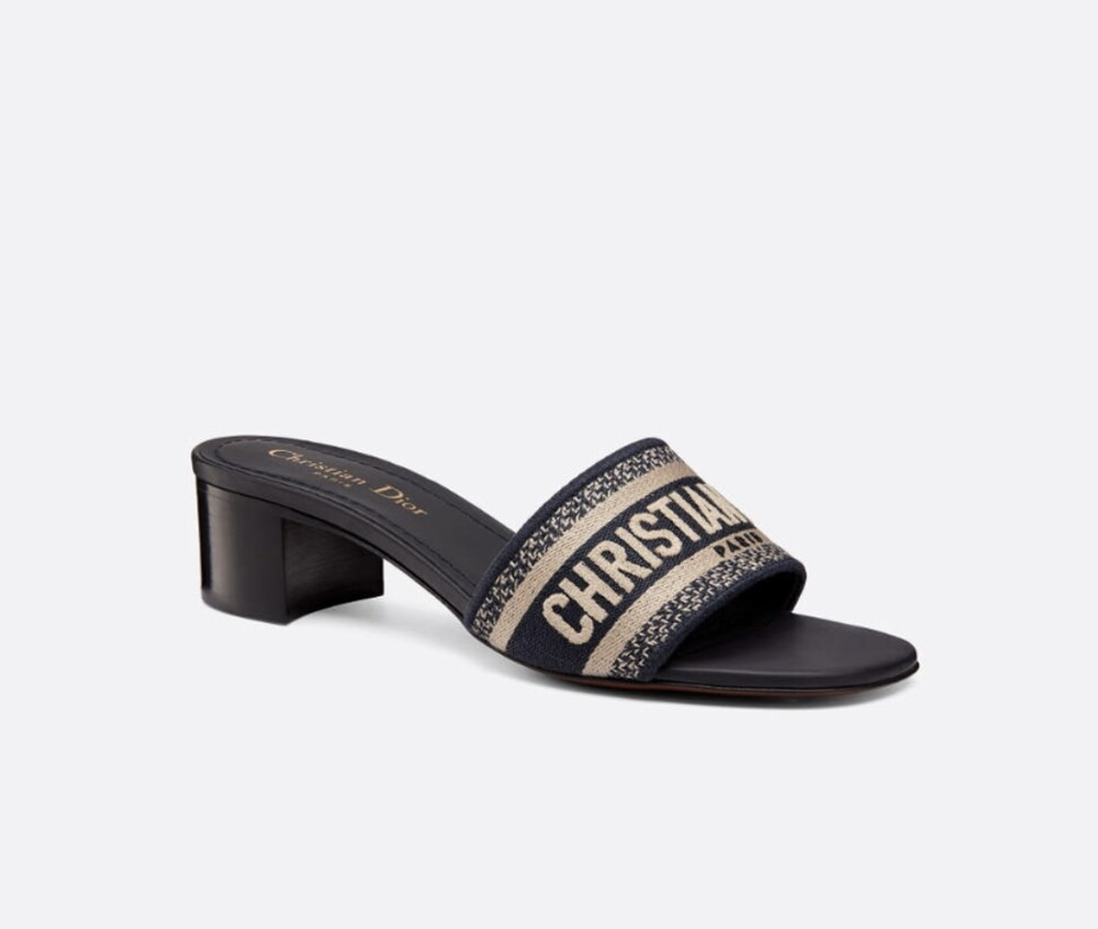 [럭스유] 34 / 디올 딥블루 자수 코튼 디웨이 뮬 힐 슬라이드 KCQ244ERC