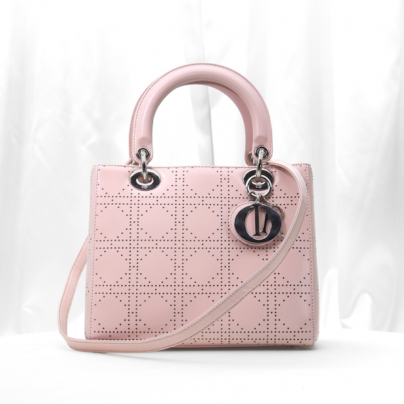 Dior(크리스챤디올) 캐니지 스티칭 블러시 핑크천공 퀼팅 레이디 디올 미디움 2WAY