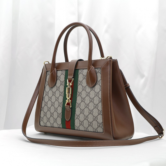 Gucci(구찌) 649016 브라운 레더 GG 수프림 금장 재키 1961 미디엄 토트백