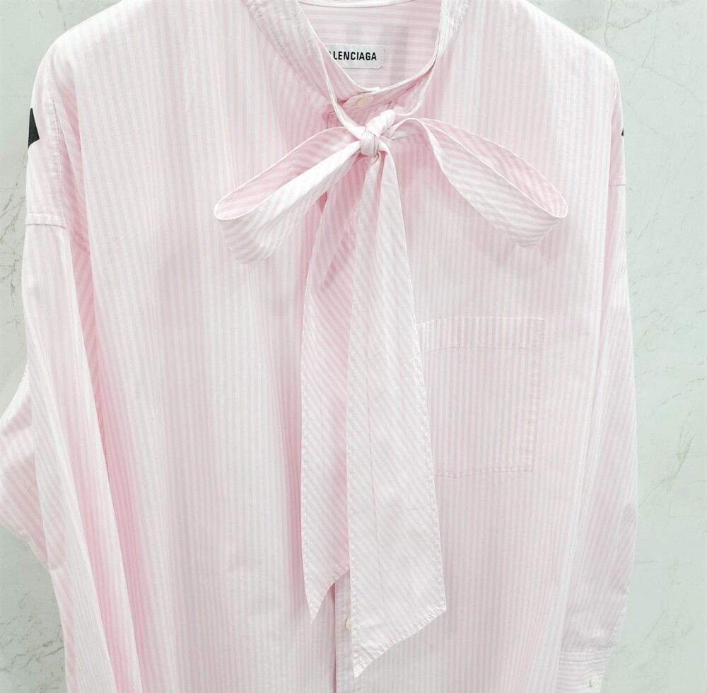 [럭스유] (새상품) 32 / 발렌시아가 핑크 스트라이프 백로고 뉴 스윙 셔츠