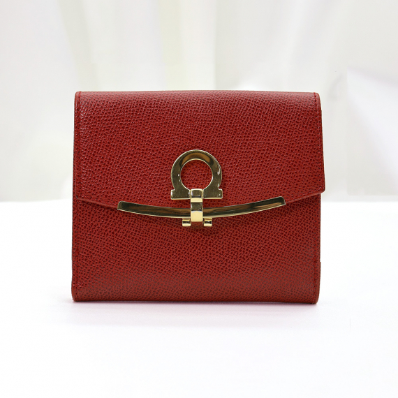 Ferragamo(페라가모) 22C877 레드 사피아노 금장 간치니 프렌치 반지갑
