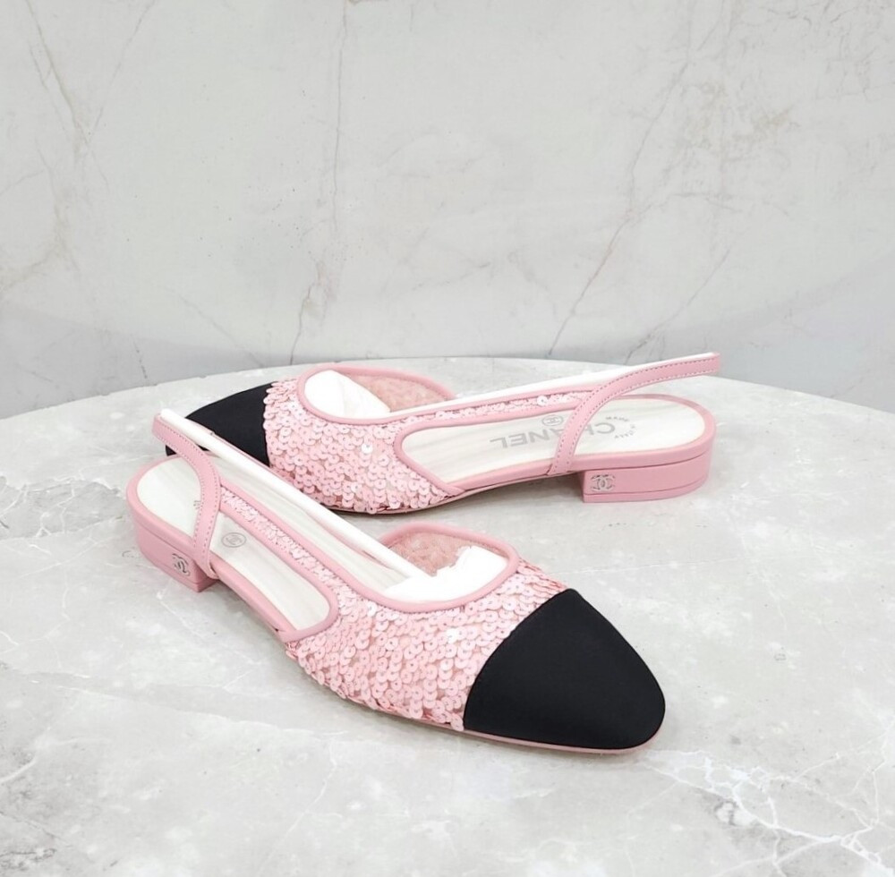 [럭스유] (새상품) 36.5 / 샤넬 핑크 슬링백 펌프스 플랫 슈즈 G31319