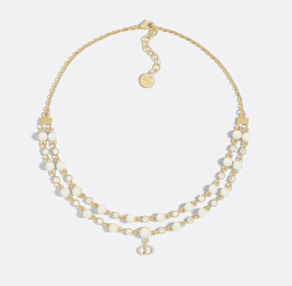 [럭스유] (새상품) 디올 쁘띠 CD 더블 큐빅 체인 진주 목걸이 N2851WOMCY