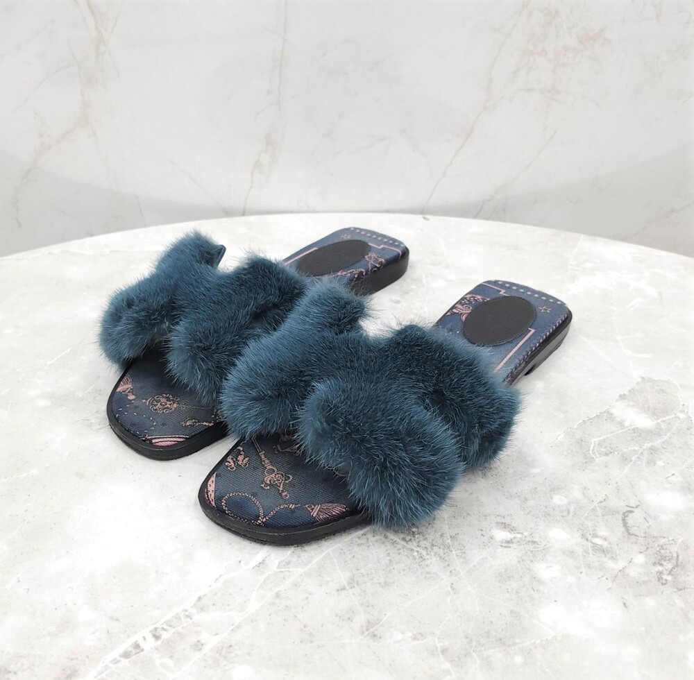 [럭스유] 38.5 / 에르메스 밍크 시어링 오란 샌들 슬리퍼