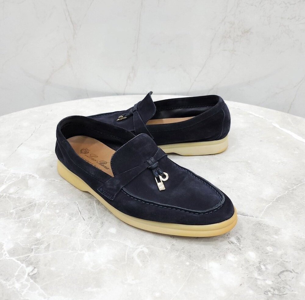 [럭스유] 36.5 / 로로피아나 네이비 썸머 참스 스웨이드 로퍼