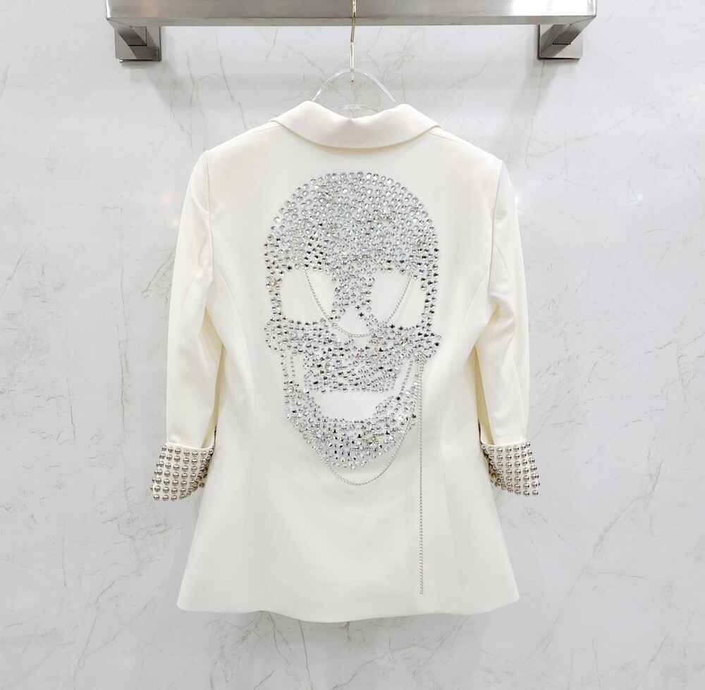 [럭스유] XS / 필립플레인 화이트 스와로브스키 스컬 스터드 자켓