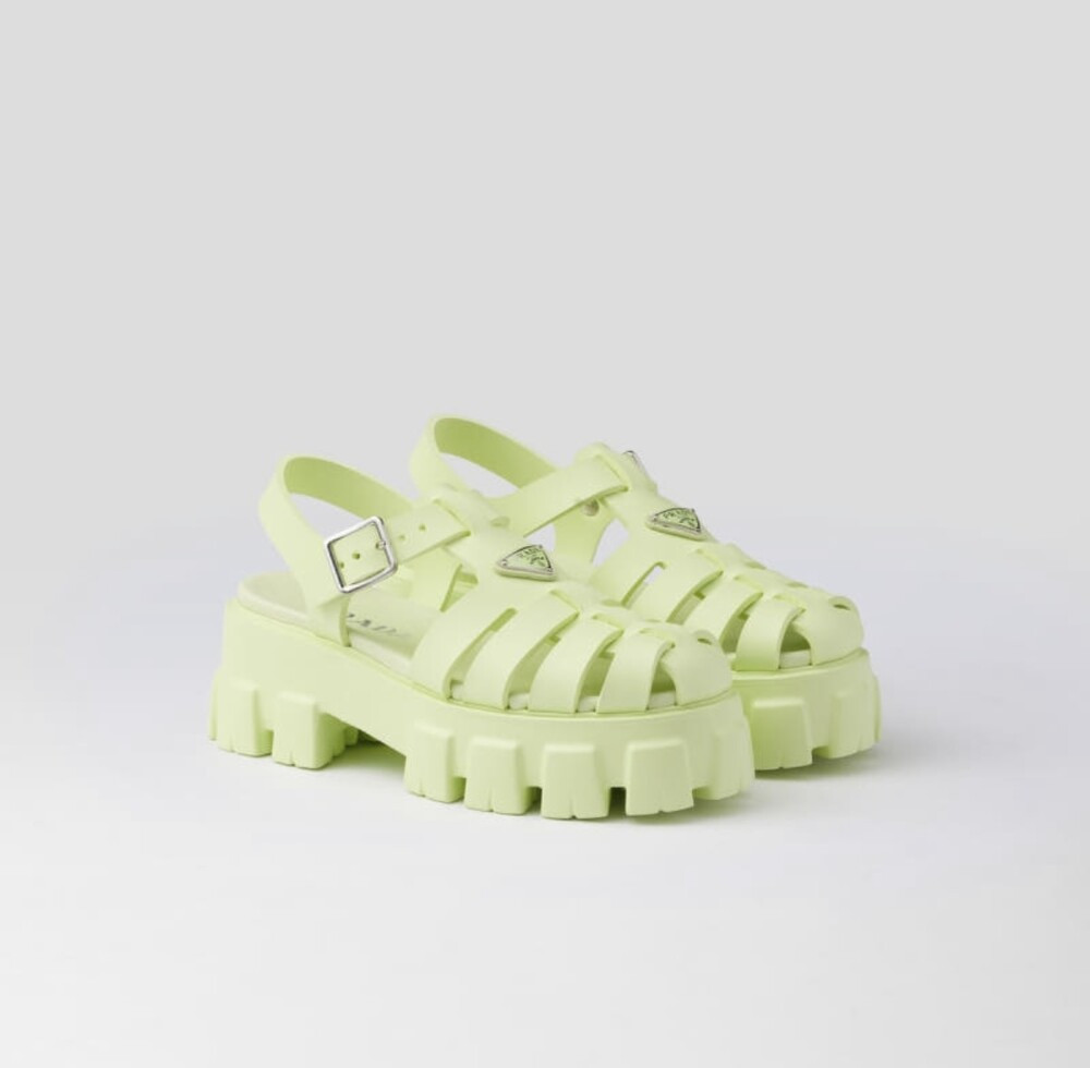 [럭스유] (새상품) 39 / 프라다 삼각로고 러버 샌들 피스타치오 그린 1X853M