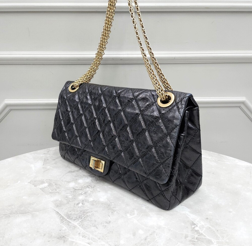 [럭스유] 샤넬 2.55 빈티지 카프스킨 플랩백 금장 맥시 12번대