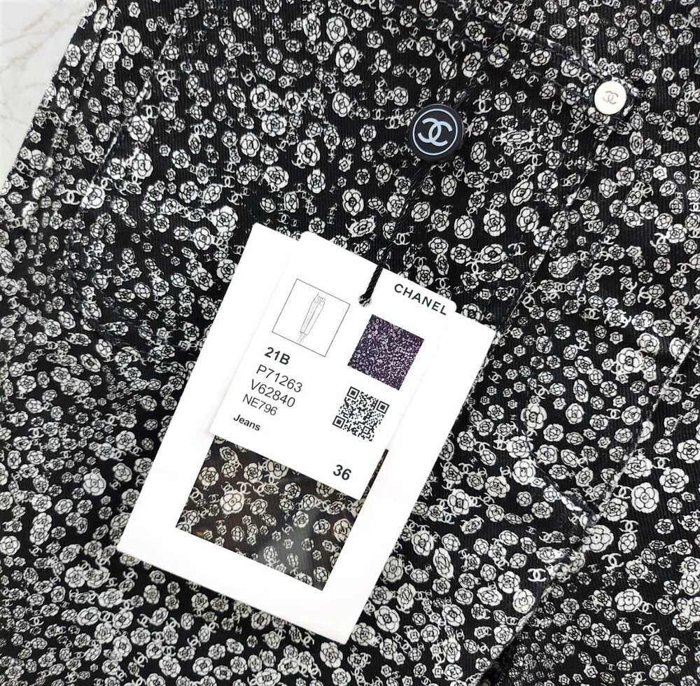 [럭스유] (새상품) 36 / 샤넬 까멜리아 로고 스트레치 데님 팬츠 P71263