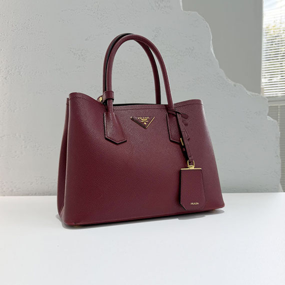 프라다 사피아노 두블레 금장 레드 토트백 B2756T
