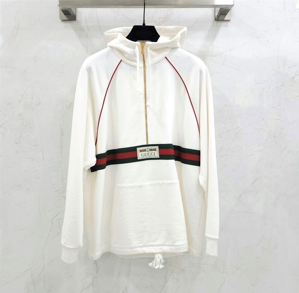 [럭스유] S / 구찌 화이트 삼선 웹 로고 아노락 반집업