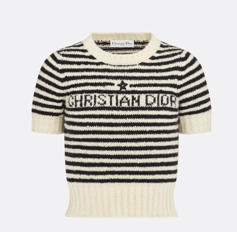 [럭스유] 40 / 디올 마르니에르 숏 슬리브 스웨터 에크루 354S19AM154