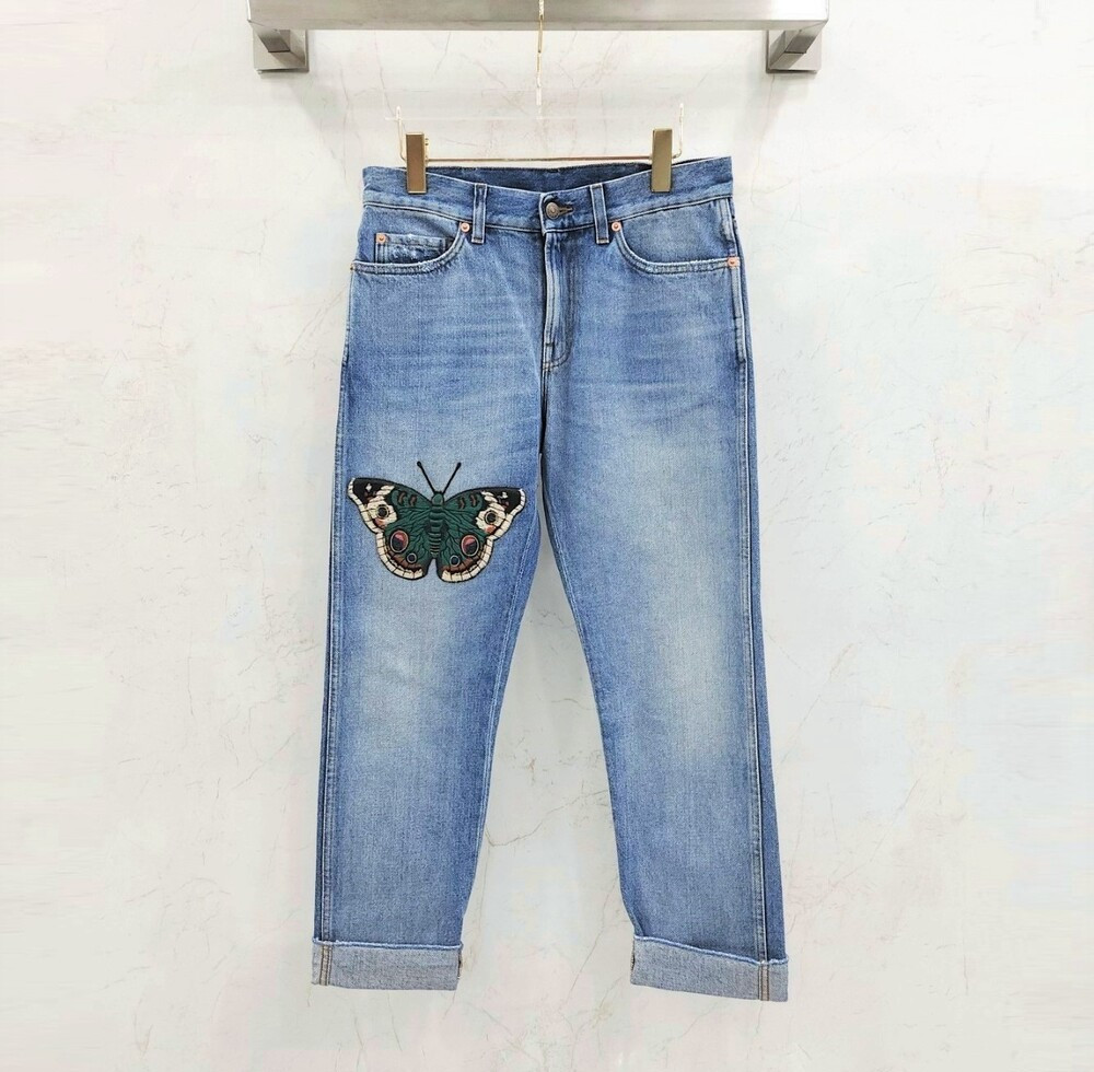[럭스유] 24 / 구찌 버터플라이 자수패치 여성 데님 팬츠