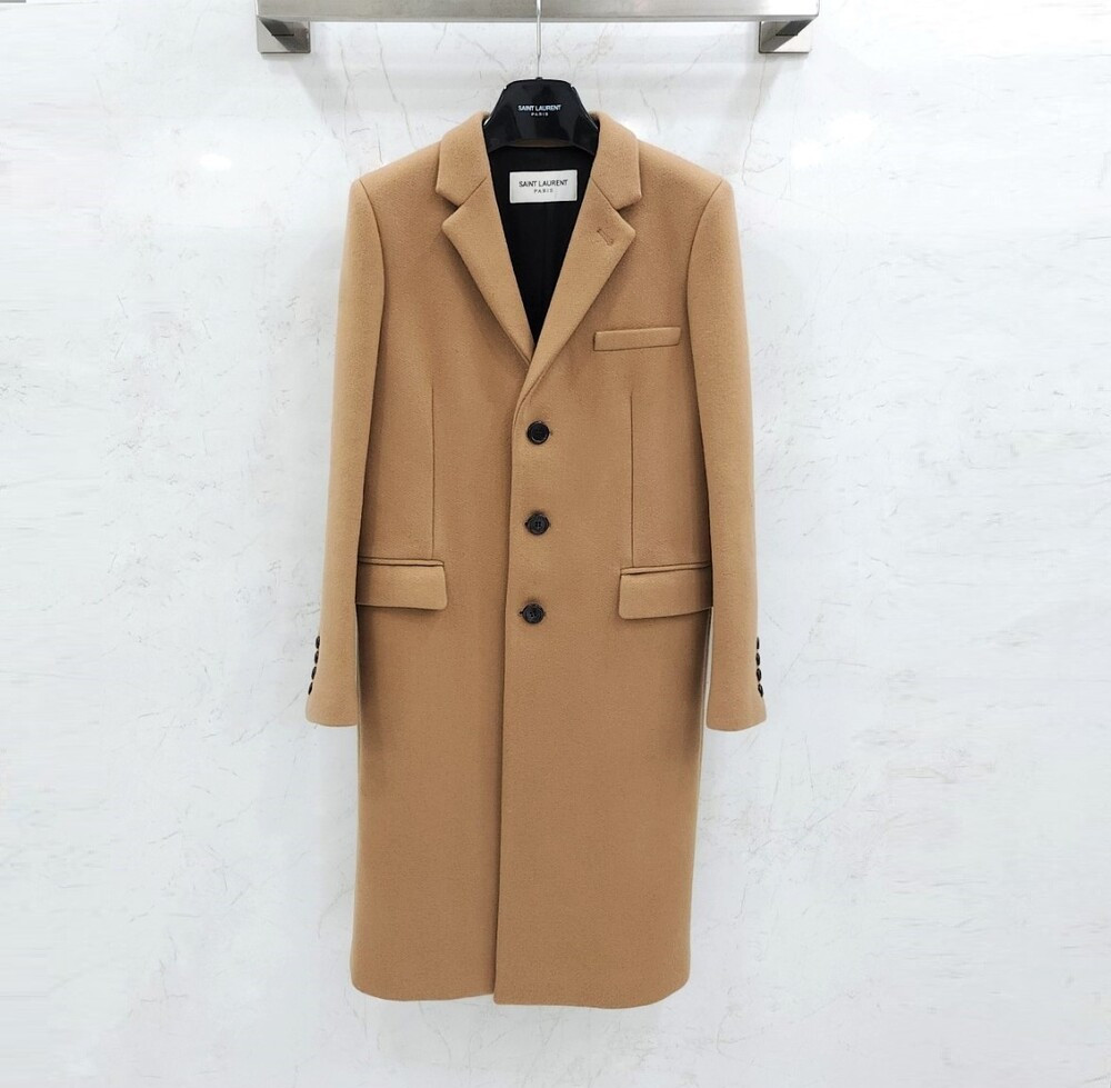 [럭스유] 38 / 생로랑 여성 캐시미어 체스트필드 코트 카멜 517798