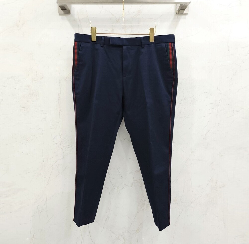 [럭스유] 50 / 구찌 네이비 웹 삼선 디테일 코튼 팬츠